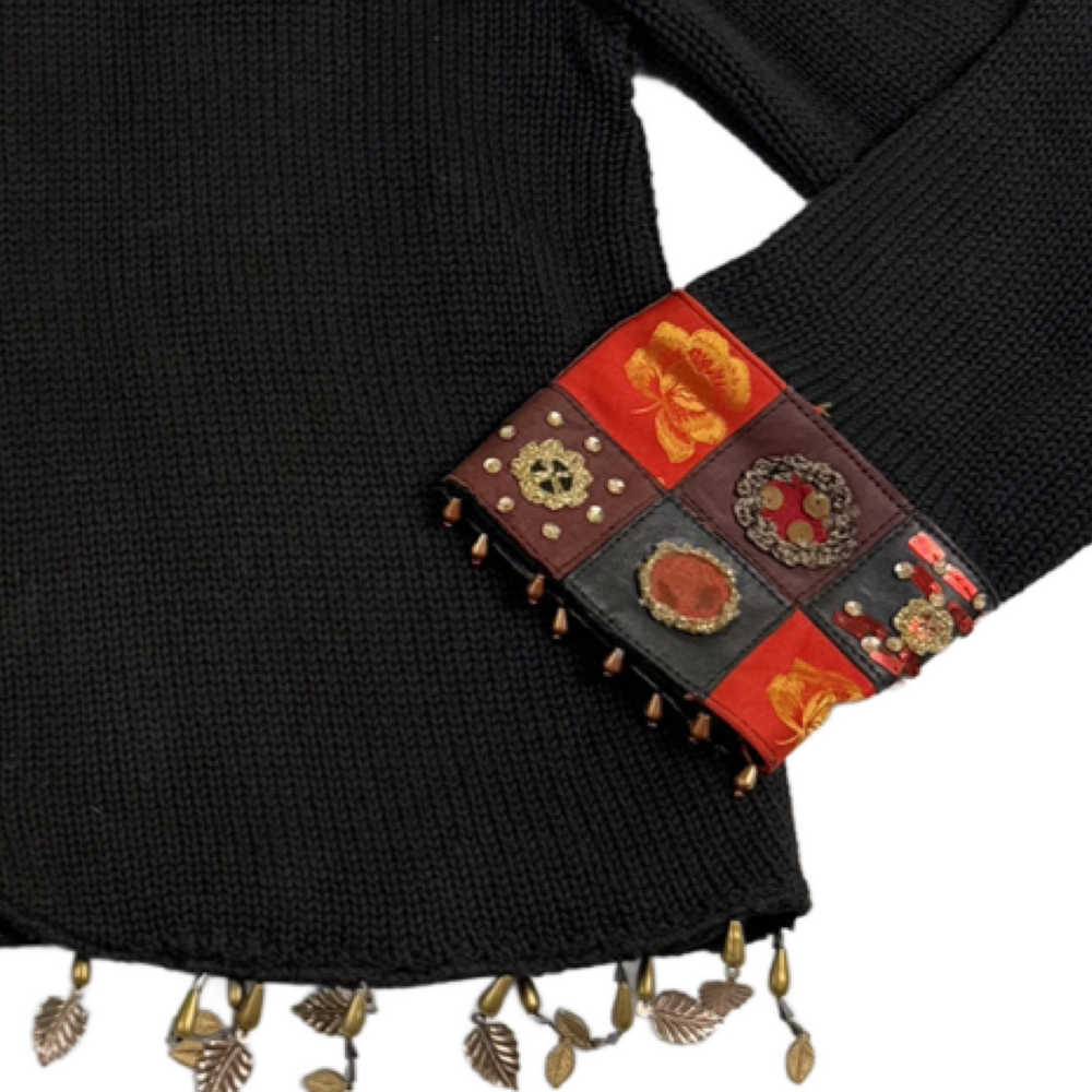 Vintage SANDY STARKMAN Jacket Leather Patchwork Embellished Artwear Black Size S - Picture 3 of 14